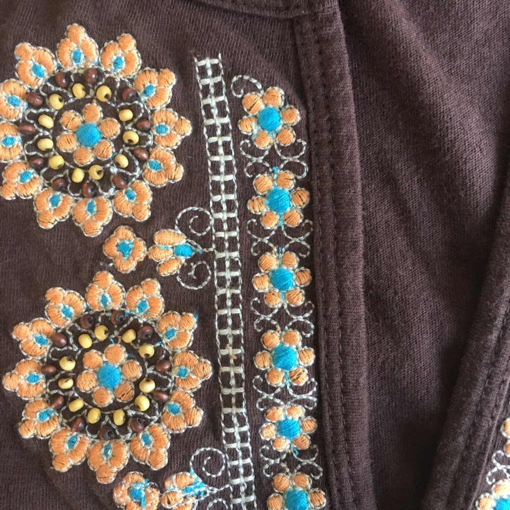 90s Y2K VINTAGE Boho Brown Embroidered Tee - Picture 3 of 5